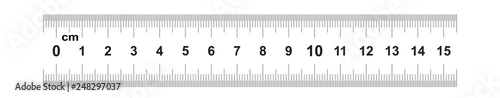 Double sided Ruler 15 centimeter or 150 mm. Value of division 0.5 mm. Precise length measurement device. Calibration grid.