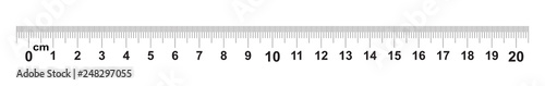 Ruler 20 centimeter. Ruler 200 mm. Value of division 0.5 mm. Precise length measurement device. Calibration grid.