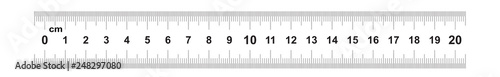 Double sided Ruler 20 centimeter or 200 mm. Value of division 0.5 mm. Precise length measurement device. Calibration grid.