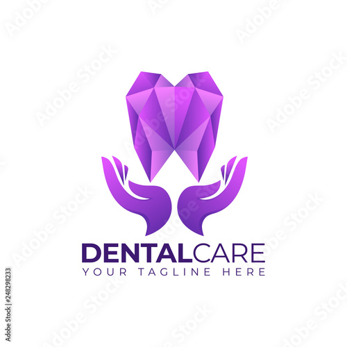 dental care clinic tooth teeth with hand logo vector