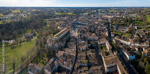 Aerial view, Cathedral of Bazas, Gironde, Aquitaine, film by drone