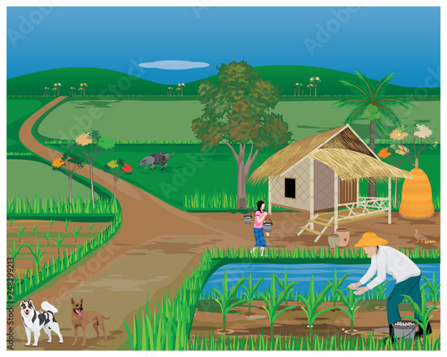agriculturist work at countryside vector design
