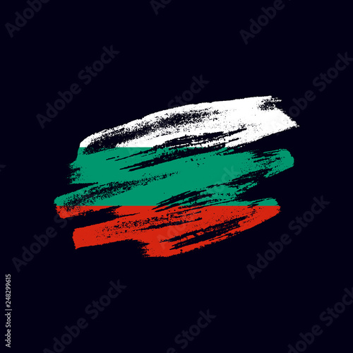Grunge textured Bulgarian flag. Vector brush painted flag of Republic of Bulgaria isolated on dark blue background. Frayed and scratched the national symbol of the European country