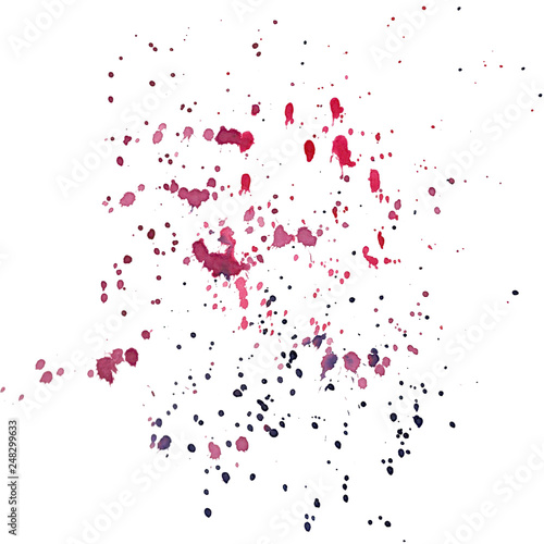 Watercolor splashes of paint in pink and purple tones. Isolated illustration.