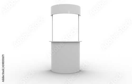 White blan exhibit promotional counter advertising POS POI PVC booth, Retail Trade Stand Isolated on the white background. Mock Up Template For Your Design