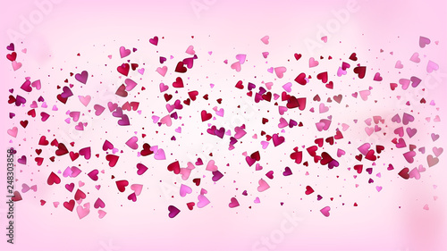 Realistic Hearts Vector Confetti. Valentines Day Romantic Pattern. Luxury Gift  Birthday Card  Poster Background Valentines Day Decoration with Falling Down Hearts Confetti. Beautiful Pink Scatter