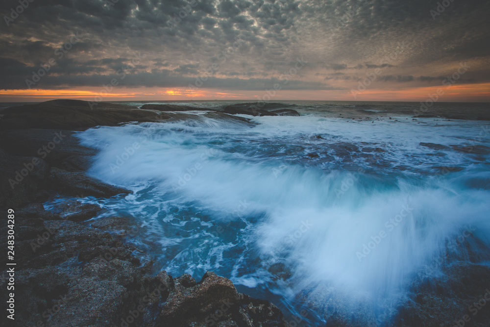 Wide angle view of a seascape scene in Seapoint in Cape town south africa Wide angle view of a seascape scene in Seapoint in Cape town south africa