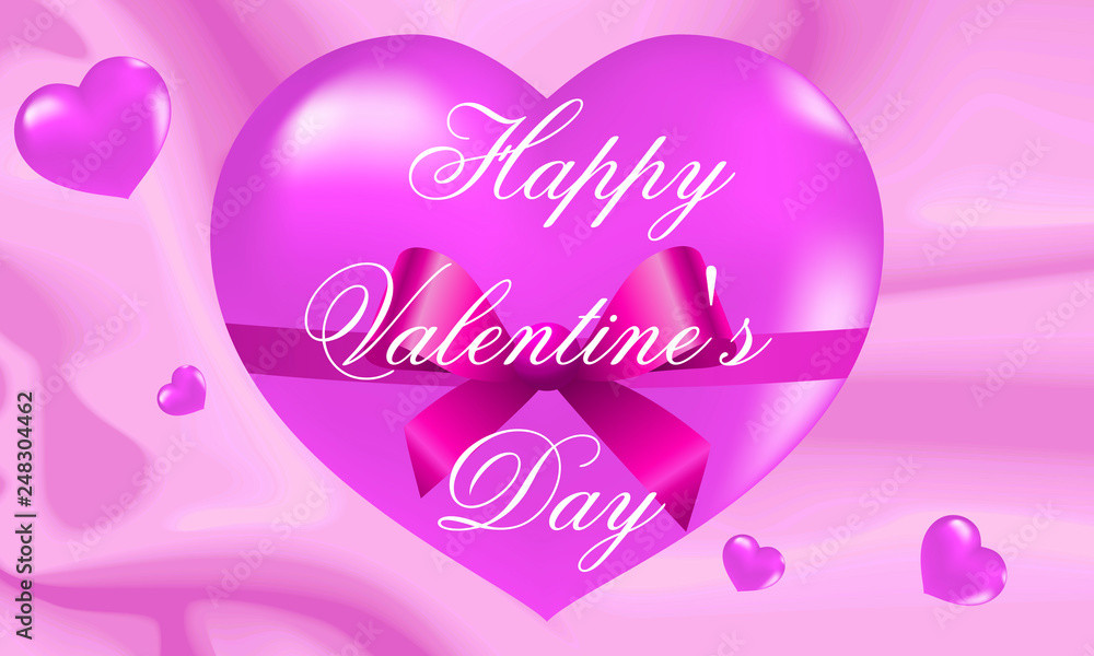 Romantic hearts floating tied with a silk ribbon on a pink background Romantic hearts floating tied with a silk ribbon on a pink background