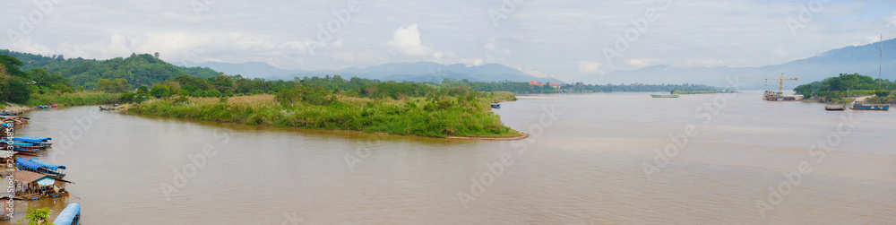 Panorama of the Golden Triangle, sunny day. View from Thailand