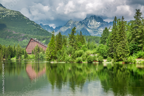 Stunning mountain lake in Strbske Pleso, Slovakia