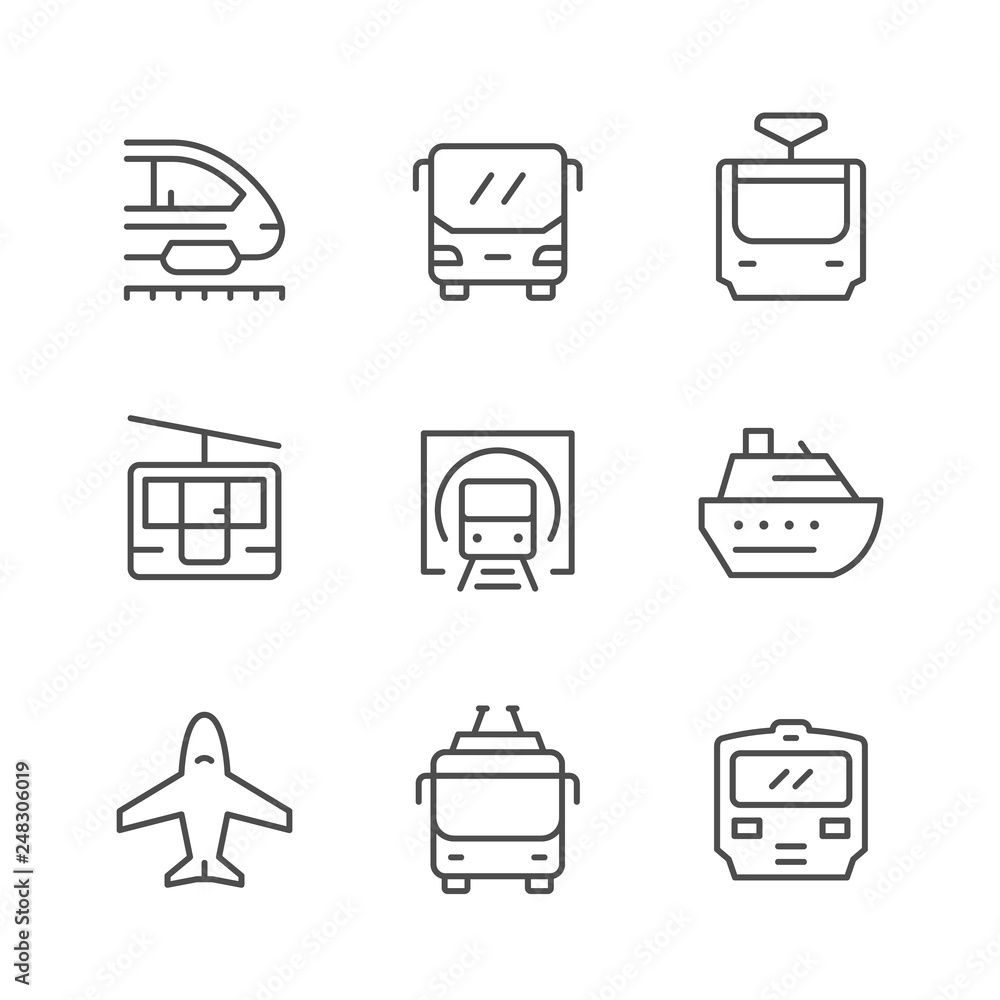 Set line icons of public transport Set line icons of public transport