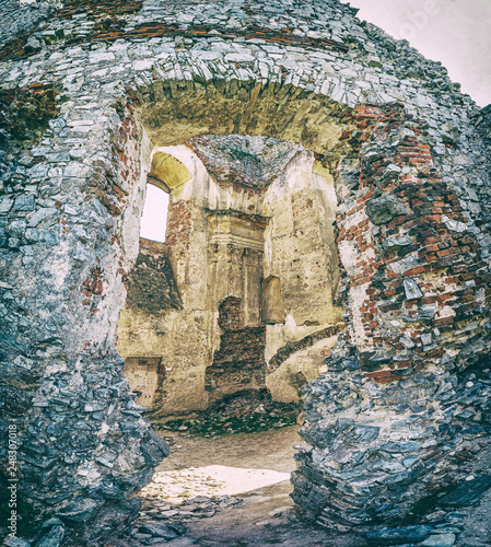 Ruins of the castle Gymes in Slovakia, analog filter photo