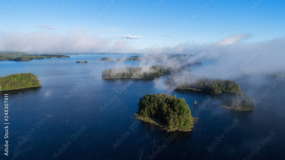 Beautiful islands on the lake. Very low cloud cover.