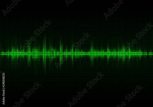 Sound wave vector background. Green digital equalizer
