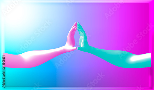 3d illustration. Vector image. men hands isolated, minimal fashion background, mannequin body parts, helping hands, partnership concept, pink blue pastel colors