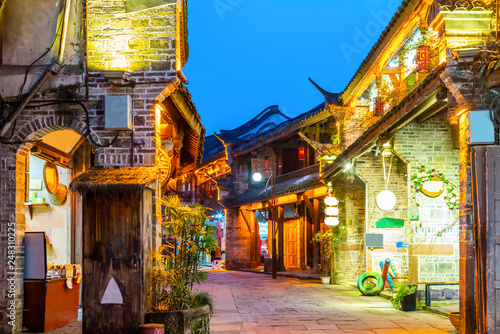 Nightscape of Chengdu Ancient Town, Sichuan Province, China..