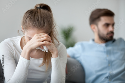 Fototapeta Naklejka Na Ścianę i Meble -  Unhappy wife tired of bad relationships, worried about problems concept
