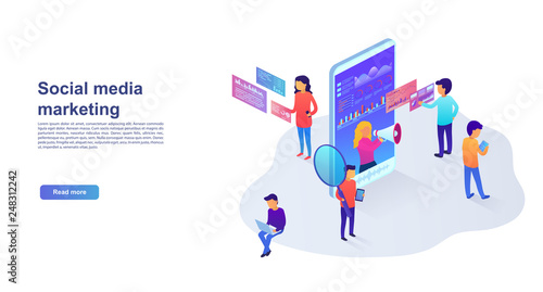 Statistics and analytics of the landing page in social networks, visual data, digital marketing. Marketing concept for website and mobile website promotion services. Vector illustration