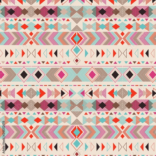 Ethnic pattern. Aztec geometric background. Hand drawn navajo fabric. Modern abstract wallpaper. Vector illustration.