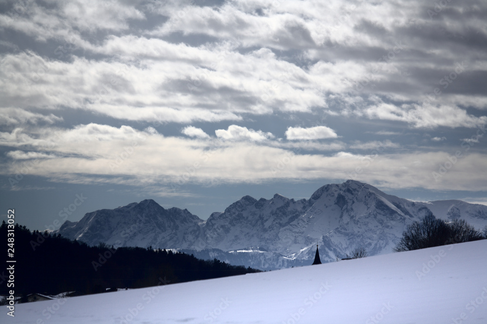 Panorama view on mountain, winter season in austria
