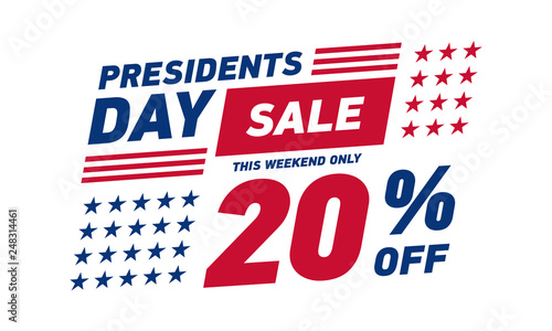 Presidents day sale 20% discount banner . Vector template.