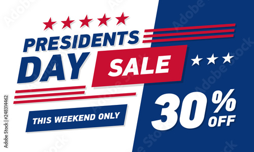 Presidents day sale 30% discount banner . Vector template.