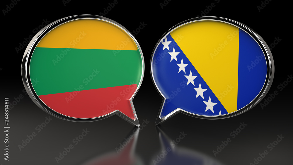 Lithuania and Bosnia and Herzegovina flags with Speech Bubbles. 3D illustration Lithuania and Bosnia and Herzegovina flags with Speech Bubbles. 3D illustration