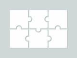 Six blank puzzle pieces. Puzzle for web, information or presentation design, infographics. White puzzle on gray background. Vector illustration