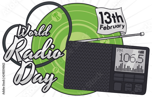 Strap like Heart and Radio Ready for World Radio Day, Vector Illustration