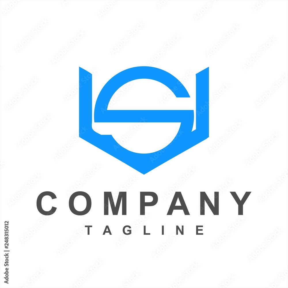 SV, SU, VS, US initials geometric line art company logo