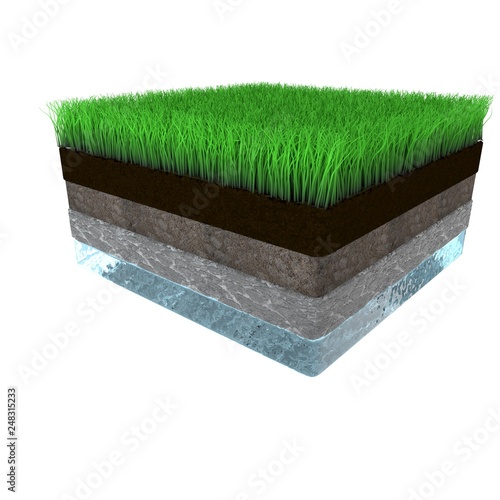 Soil layers. Four cross section soil layers. 3D illustration isolated on light background