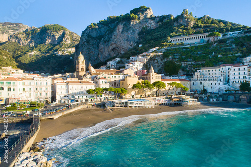 emerald sea and beach on Amalfi coast in Italy