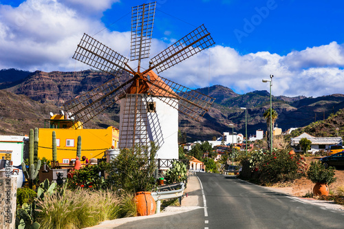 Traditional village and windmills of Canary island. Mogan, Gran Canaria