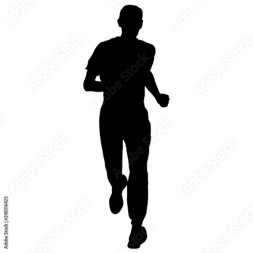 Black Silhouettes Runners sprint men on white background