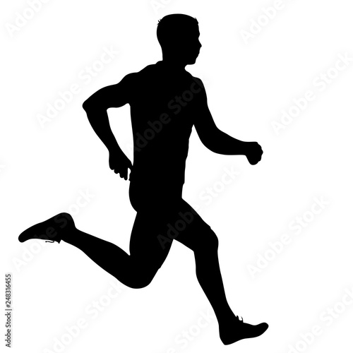 Black Silhouettes Runners sprint men on white background