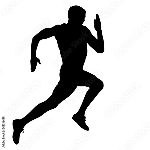 Black Silhouettes Runners sprint men on white background