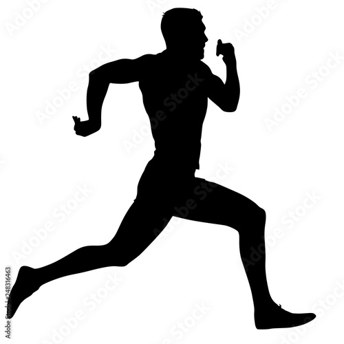 Black Silhouettes Runners sprint men on white background