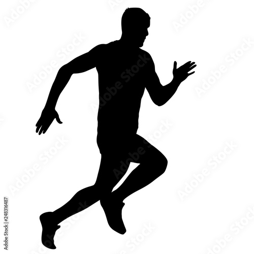 Black Silhouettes Runners sprint men on white background