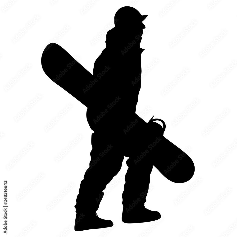 Fototapeta premium Black silhouettes snowboarders on white background illustration
