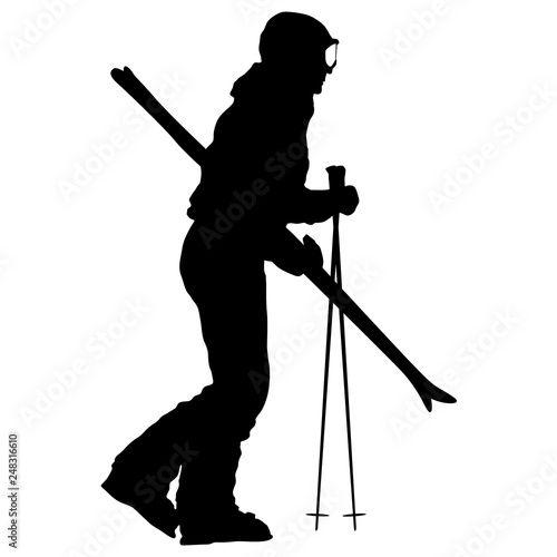 Mountain skier with skis removed sport silhouette