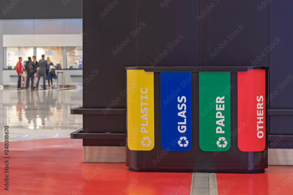 Modern trash bins for waste segregation. Separate waste collection