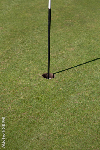Golf Course Putting Green with Marker Indicating the hole