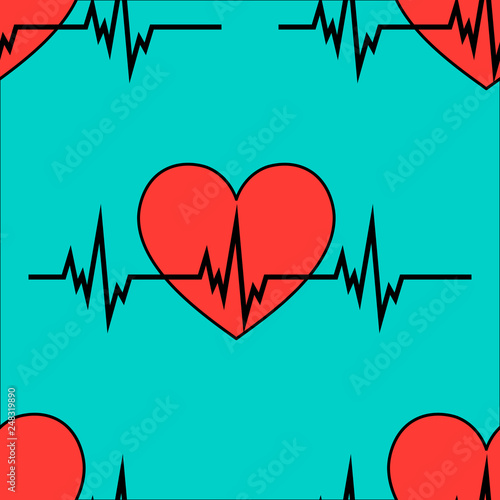 Cardiology heartbeat rhythm ecg seamless icon pattern..Eps vector illustration