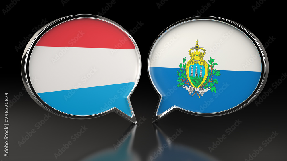 Luxembourg and San Marino flags with Speech Bubbles. 3D illustration Luxembourg and San Marino flags with Speech Bubbles. 3D illustration