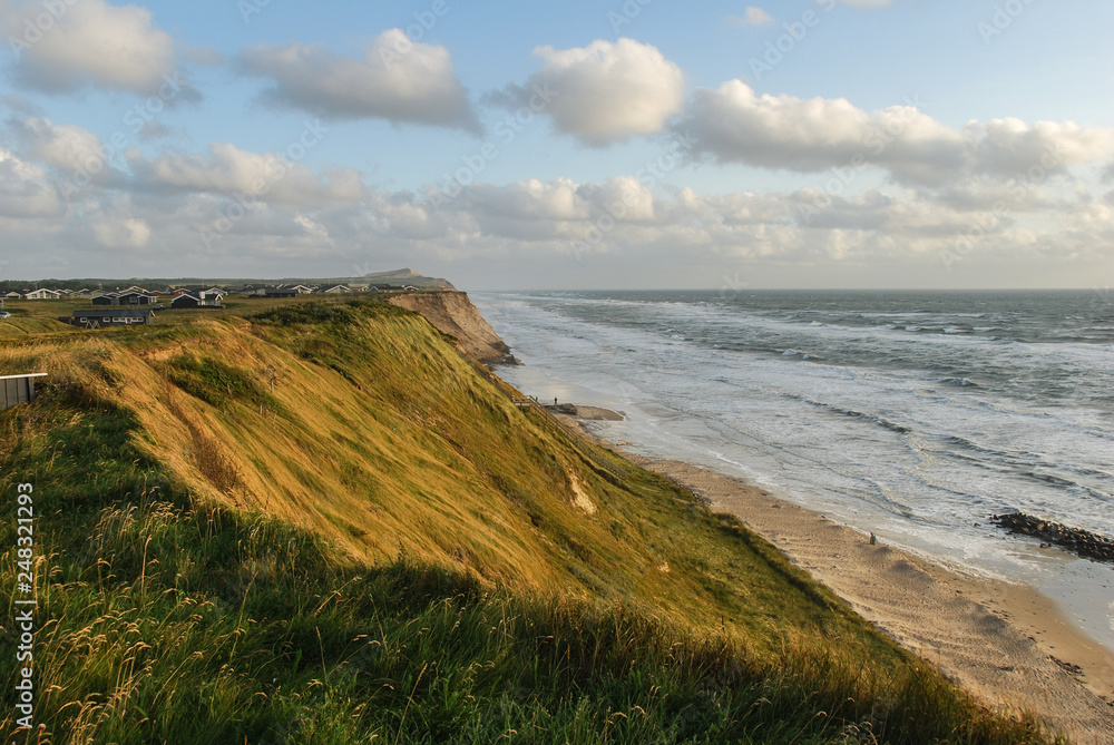 Coast of Denmark in the evening sunlight with view of the sea Coast of Denmark in the evening sunlight with view of the sea