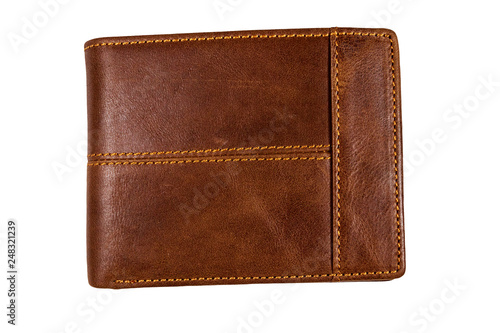 Brown leather wallet isolated on white background