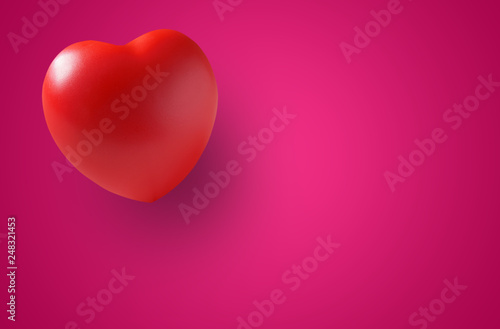 red heart rubber with shadow for love memorial or romantic on valentine day with wedding card and heart health on board or table with pink paper or space and background
