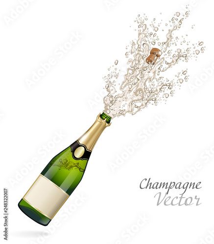 Vector bottle of classic champagne explosion