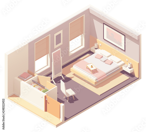 Vector isometric bedroom and wardrobe