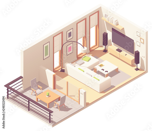 Vector isometric living room with balcony